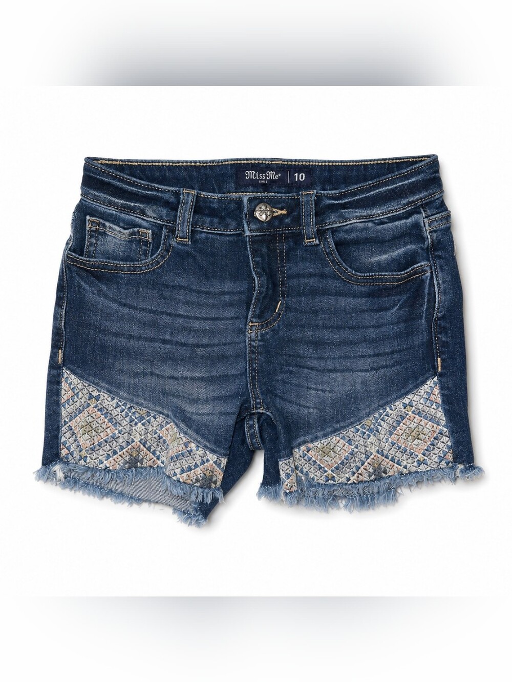 Miss Me Dark Blue Embroidered Denim Shorts - Girls